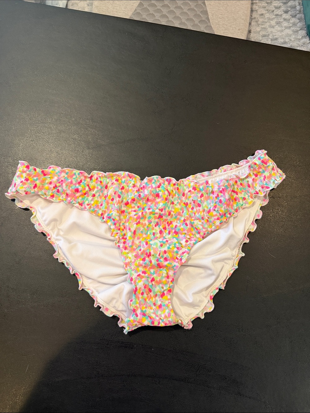 Victoria's Secret White Bikini Bottoms with Multicolor Confetti Print